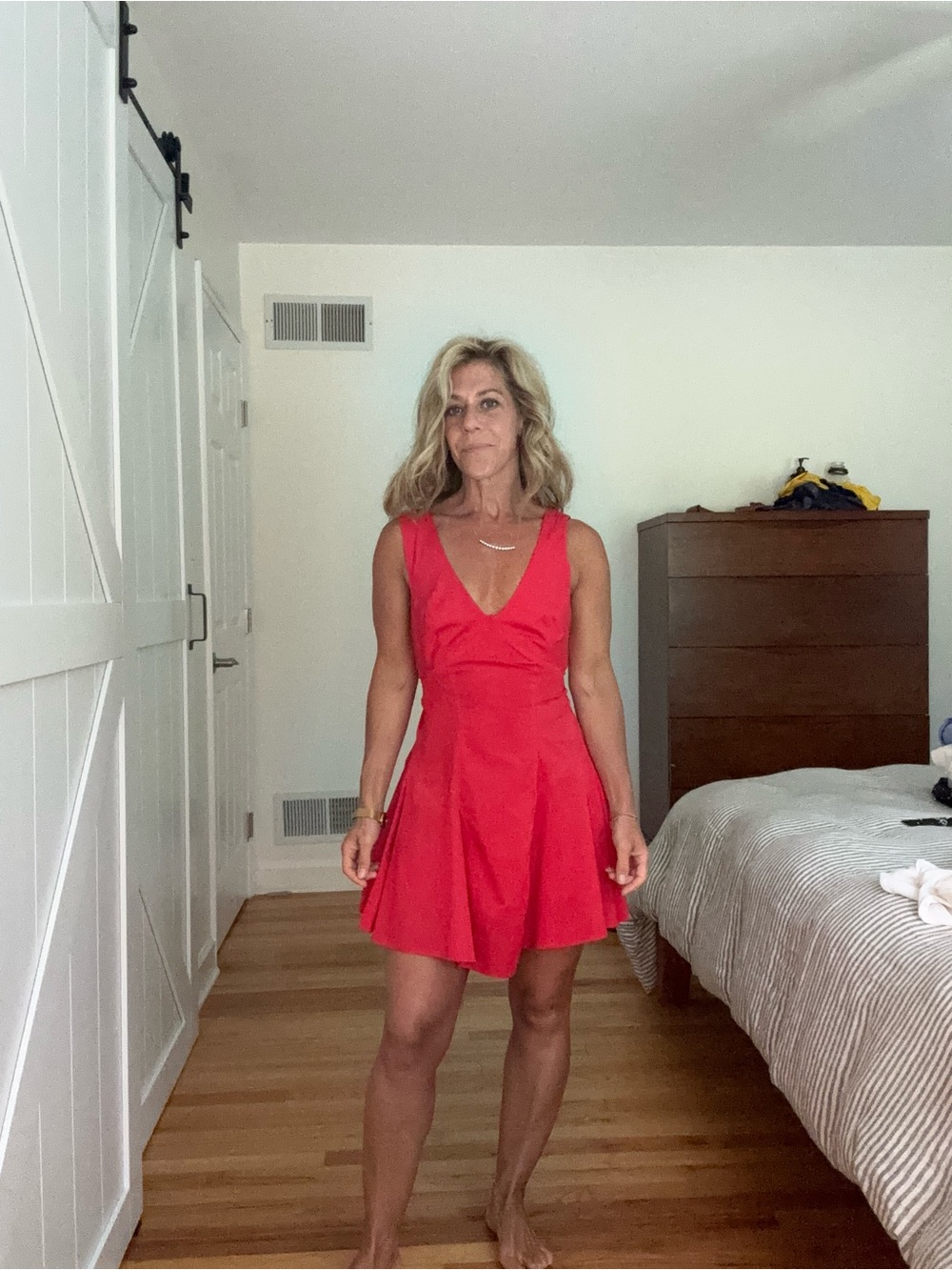 Free People Women’s Red V-Neck Fit & Flare Dress